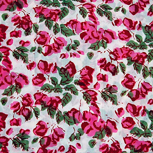 Indian Handmade Floral Print Cotton Voile Fabric Hand Block Printe...