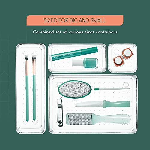 Ruboxa Clear Drawer Organizer - 25 PCS Clear Plastic Drawer Organi...