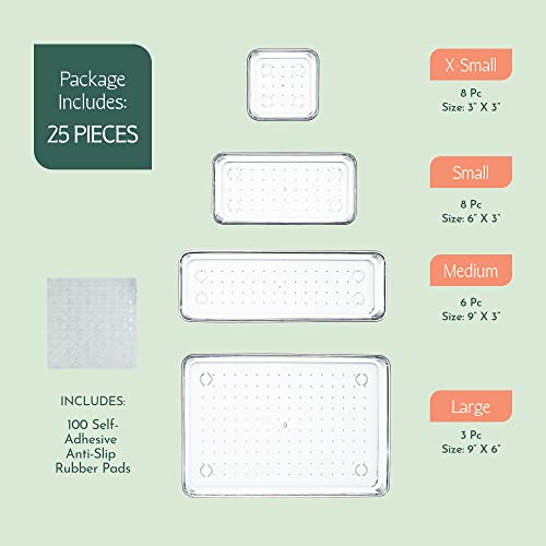 Ruboxa Clear Drawer Organizer - 25 PCS Clear Plastic Drawer Organi...
