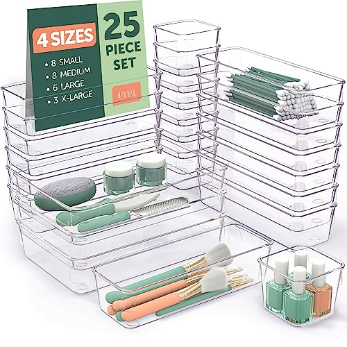 Ruboxa Clear Drawer Organizer - 25 PCS Clear Plastic Drawer Organi...