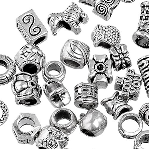 RUBYCA 100Pcs Tibetan Silver Color Metal Charm Beads Assortment Mi...