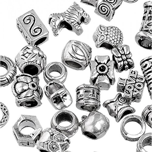 RUBYCA 100Pcs Tibetan Silver Color Metal Charm Beads Assortment Mi...