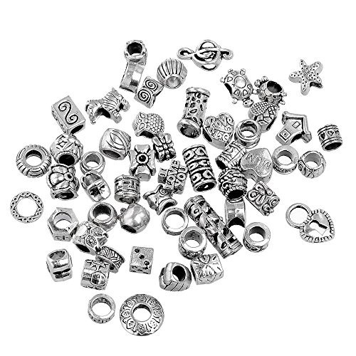 RUBYCA 100Pcs Tibetan Silver Color Metal Charm Beads Assortment Mi...