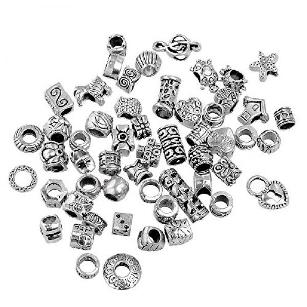 RUBYCA 100Pcs Tibetan Silver Color Metal Charm Beads Assortment Mi...