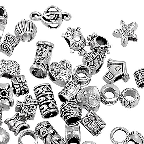 RUBYCA 100Pcs Tibetan Silver Color Metal Charm Beads Assortment Mi...