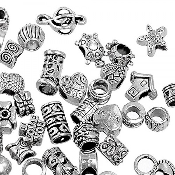 RUBYCA 100Pcs Tibetan Silver Color Metal Charm Beads Assortment Mi...