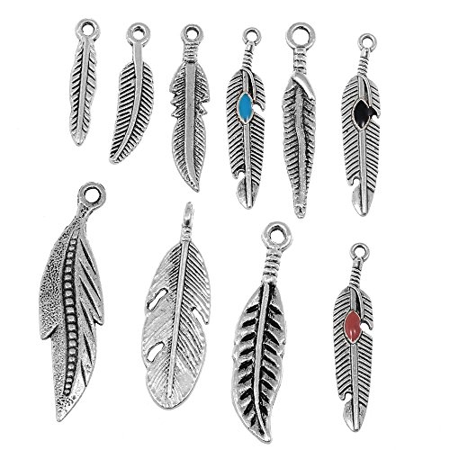 RUBYCA 30PCS Tibetan Silver Color Mix Feather Pendants Charms Brac...