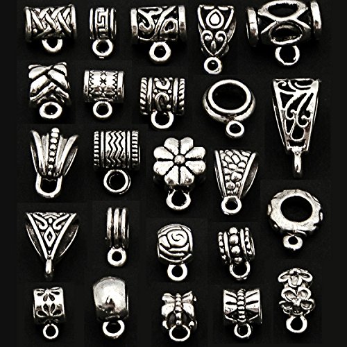RUBYCA 96Pcs Mix Tibetan Silver Color Connectors Bails Beads fit E...