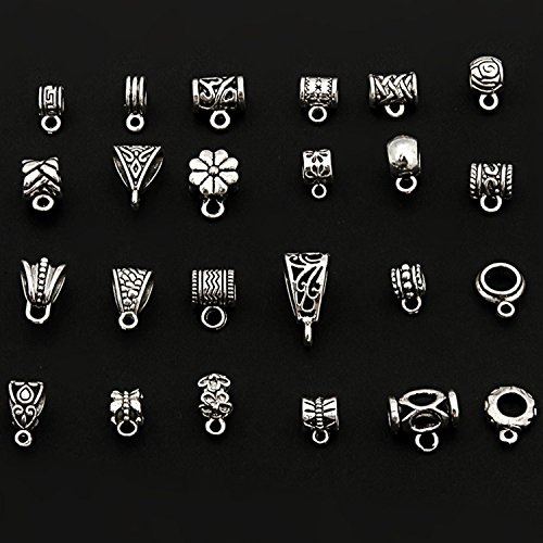 RUBYCA 96Pcs Mix Tibetan Silver Color Connectors Bails Beads fit E...