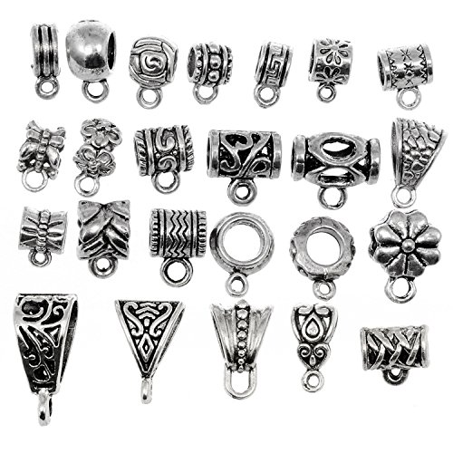 RUBYCA 96Pcs Mix Tibetan Silver Color Connectors Bails Beads fit E...