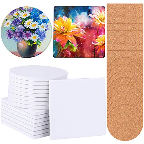 Ruisita 16 Pack White Ceramic Tiles with Cork Backing Pads 4 Inch ...