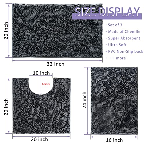 Bathroom Rugs Set Non Slip 3 Piece Bath Rugs Extra Soft Chenille B...