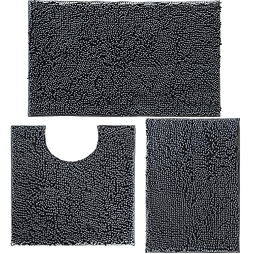 Bathroom Rugs Set Non Slip 3 Piece Bath Rugs Extra Soft Chenille B...