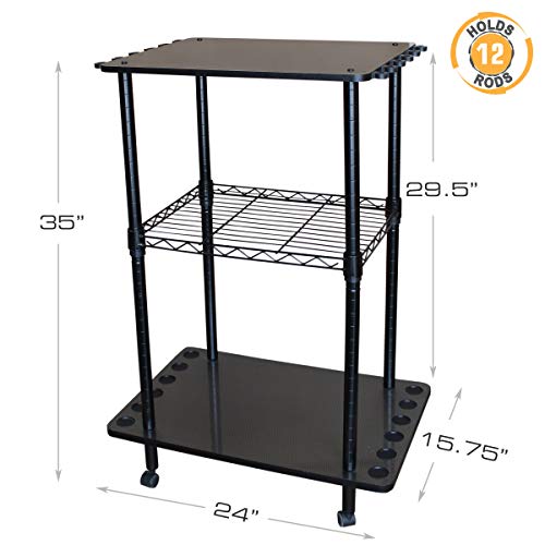 Rush Creek Creations 12 Fishing Rod Tackle Cart - 5 Minute Assembl...