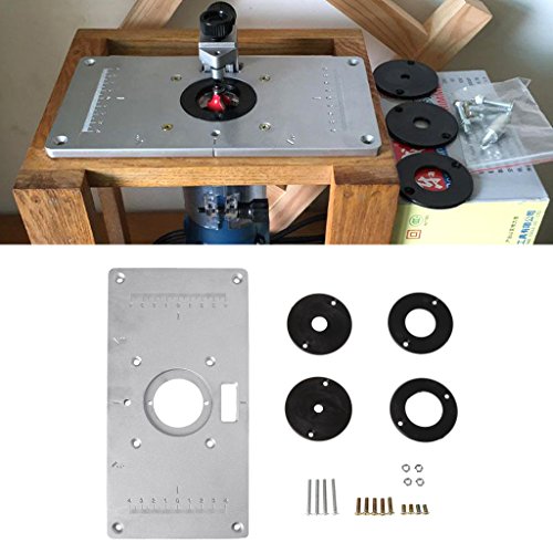 RUZYY Aluminum Router Table Insert Plate w/ 4 Rings Screws for Woo...