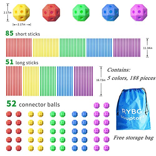 RYBG Kids fort building kit ,188 PCS With 5 colors Link sticks bal...
