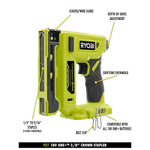 Ryobi 18-Volt ONE+ Cordless Compression Drive 3/8 in. Crown Staple...