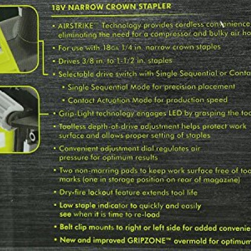 Ryobi P360 18 Volt Lithium Ion One+ 3/8 - 1 1/2 Inch Crown Stapler...