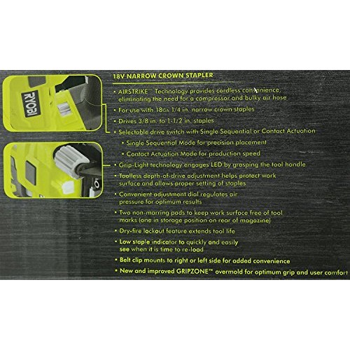 Ryobi P360 18 Volt Lithium Ion One+ 3/8 - 1 1/2 Inch Crown Stapler...