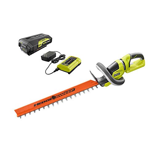 RYOBI RY40620 24 in. 40-Volt Lithium-Ion Cordless Hedge Trimmer wi...
