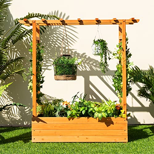 Safstar Raised Garden Bed with Arch Trellis, Wood Planter Containe...