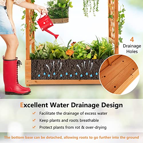 Safstar Raised Garden Bed with Arch Trellis, Wood Planter Containe...