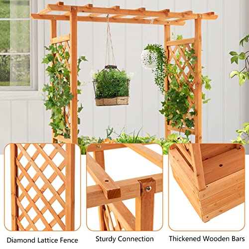 Safstar Raised Garden Bed with Arch Trellis, Wood Planter Containe...