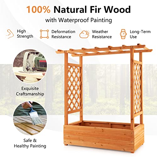 Safstar Raised Garden Bed with Arch Trellis, Wood Planter Containe...