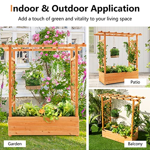Safstar Raised Garden Bed with Arch Trellis, Wood Planter Containe...