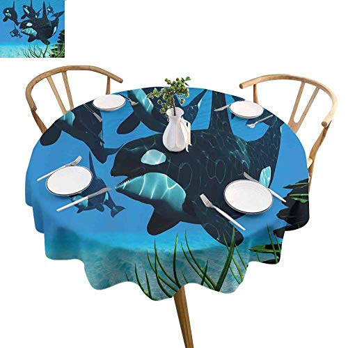 S-ANT Printed Round Tablecloth Whale,Pod of Killer Whales Swim Alo...