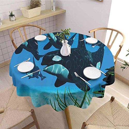S-ANT Printed Round Tablecloth Whale,Pod of Killer Whales Swim Alo...