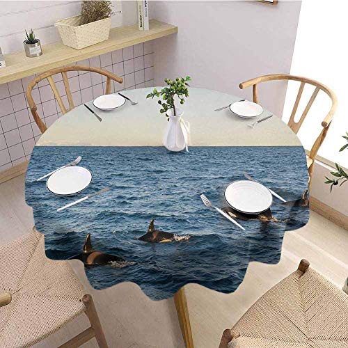 S-ANT Tassel Round Tablecloth Whale,A Real Photo Image of Four Kil...