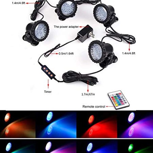 RGB Pond Lights, Underwater LED Lights, IP68 Waterproof Submersibl...