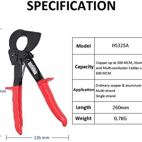 Cable Cutter,Heavy Duty Aluminum Copper Ratchet Cable Cutter, 240...