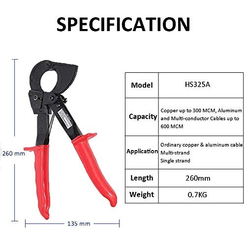 Cable Cutter,Heavy Duty Aluminum Copper Ratchet Cable Cutter, 240...