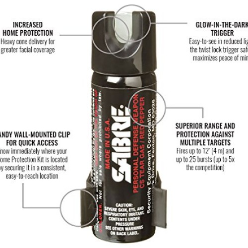 SABRE 3-IN-1 Pepper Spray Home Defense Unit — Police Strength – w/...
