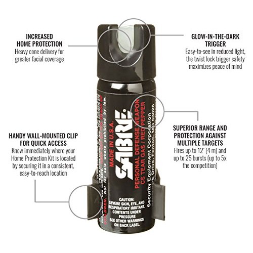 SABRE 3-IN-1 Pepper Spray Home Defense Unit — Police Strength – w/...