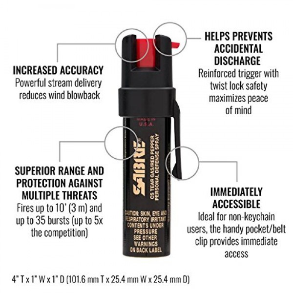 SABRE 3-IN-1 Pepper Spray - Police Strength - Compact Size with Cl...