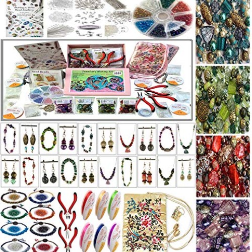 Adults Deluxe Jewelry Making Beads Mix Pliers Findings Starter Kit...
