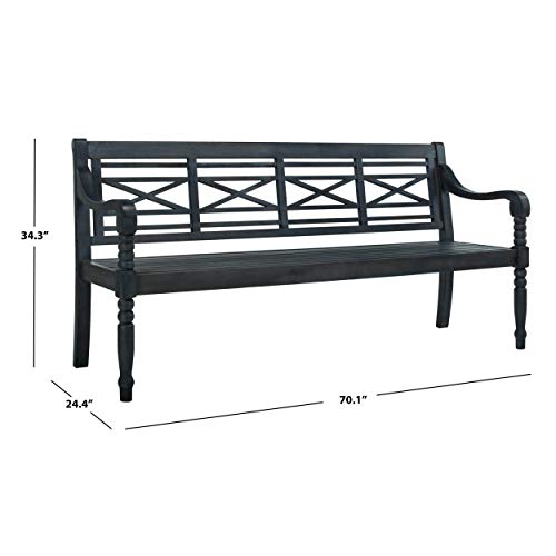 Safavieh PAT6704K Outdoor Collection Karoo Dark Slate Grey Bench, ...