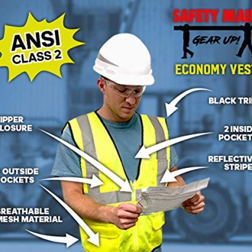 Safety Main Economy High Visibility All Mesh Vest 10 Pack Large