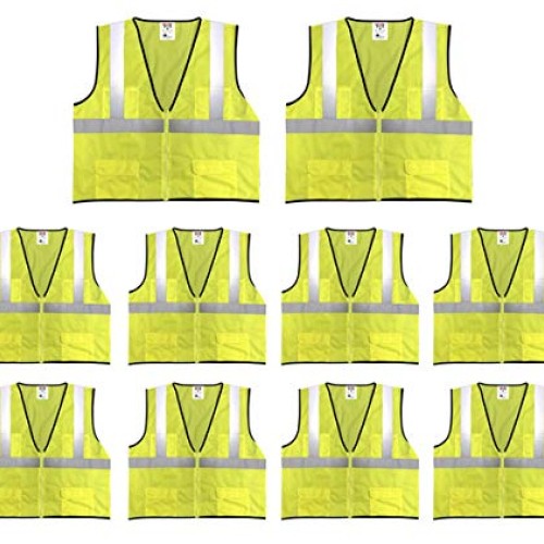 Safety Main Economy High Visibility All Mesh Vest 10 Pack Large