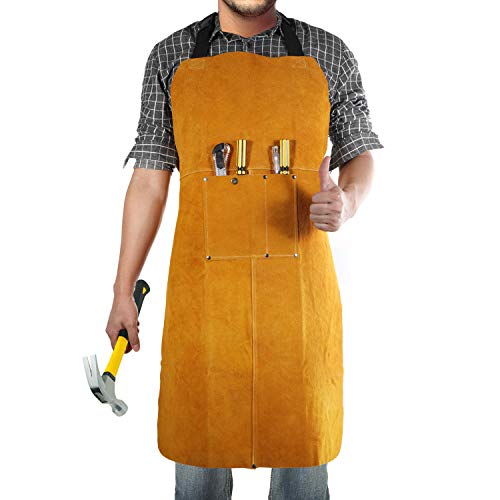 Safety Shop Leather Welding Work Apron,Heat&Flame Resistant, Prote...