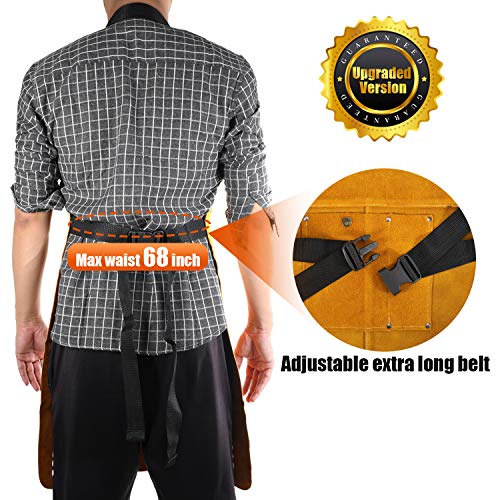 Safety Shop Leather Welding Work Apron,Heat&Flame Resistant, Prote...
