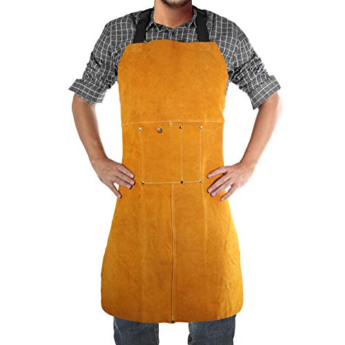 Safety Shop Leather Welding Work Apron,Heat&Flame Resistant, Prote...
