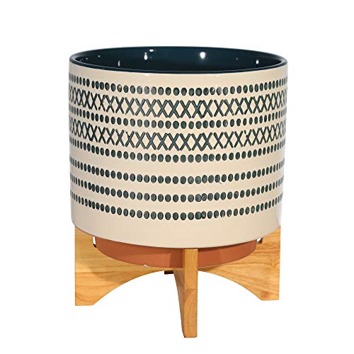 Sagebrook Home 14759-03 Ceramic 11.5 Planter On Standw/Dots, Blue