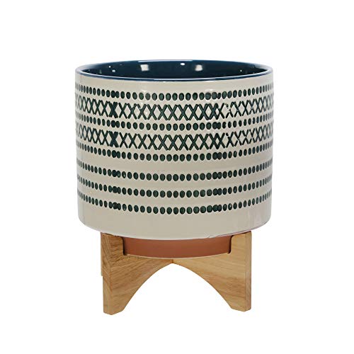 Sagebrook Home 14759-03 Ceramic 11.5 Planter On Standw/Dots, Blue