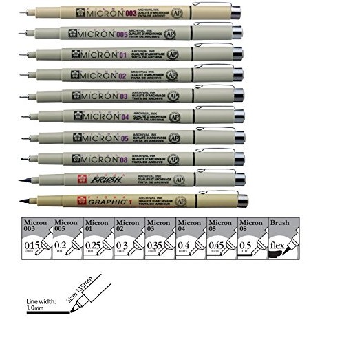 Sakura Pigma 10 Fineliner Pens Black Archival Ink Artist Drawing S...