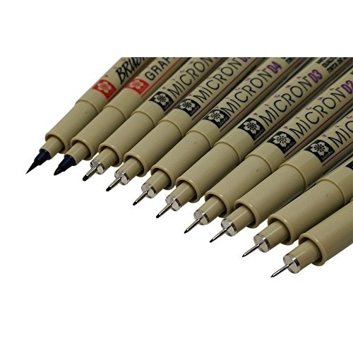 Sakura Pigma 10 Fineliner Pens Black Archival Ink Artist Drawing S...