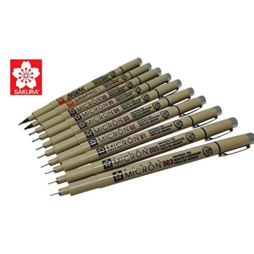 Sakura Pigma 10 Fineliner Pens Black Archival Ink Artist Drawing S...